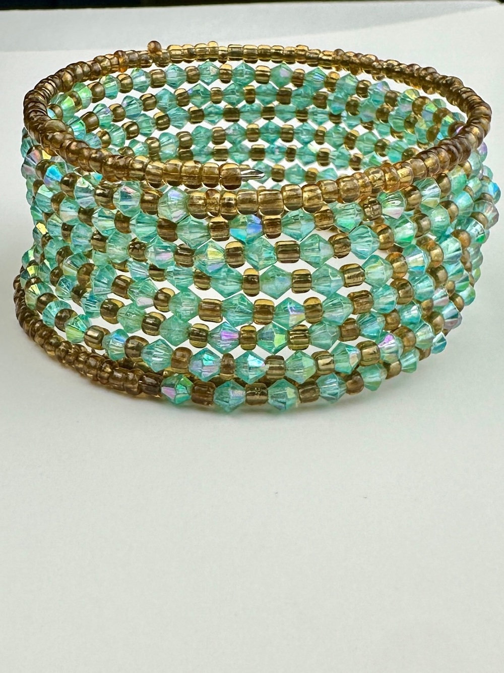 Vintage Y2K Aqua Iridescent Beaded Statement Cuff
